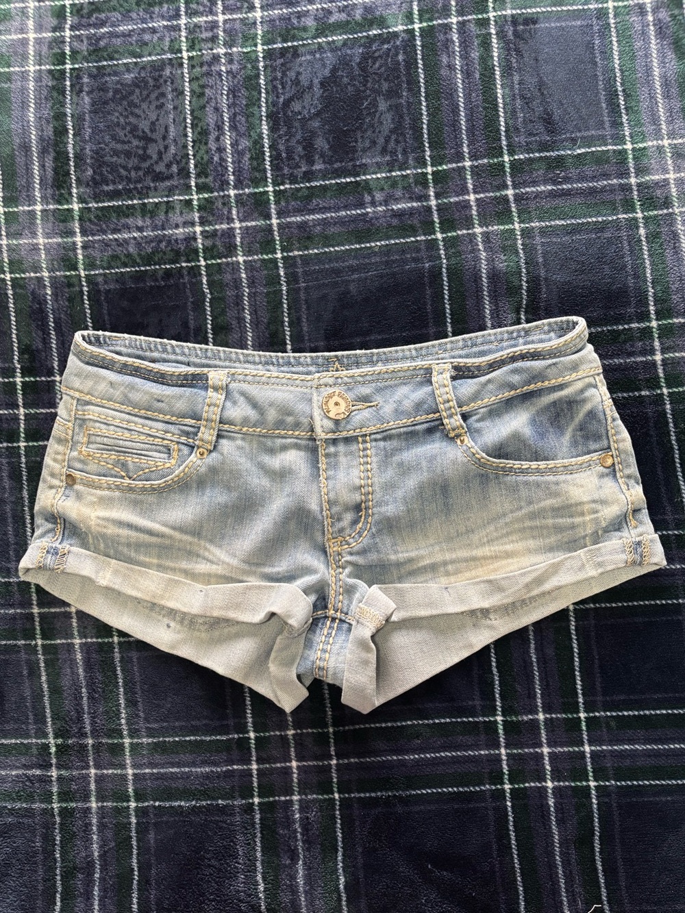 Y2K 2000s ultra Low rise light blue denim mini shorts.Size 7.